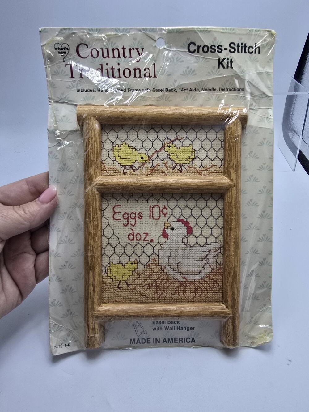 Country Traditional Eggs 10 Cent Doz Cross Stitch Easel Kit 7.5" Vintage